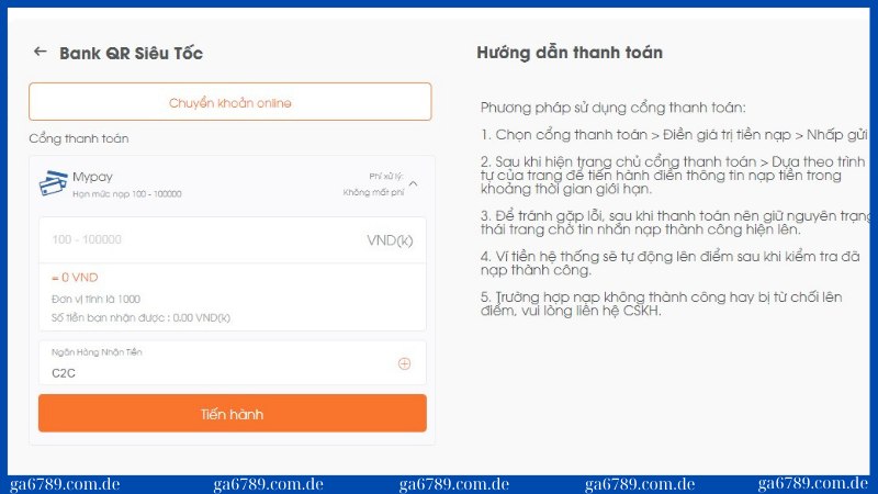 Nạp tiền tại nhà cái Ga6789 qua hình thức bank QR siêu tốc